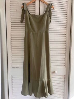 Olive Green Tie-Shoulder Midi Dress